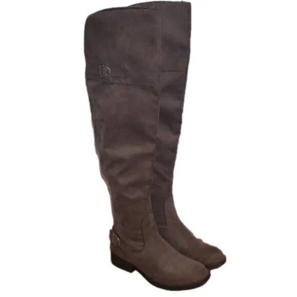 American Rag ADARRA taupe Faux Leather Over The Knee Boots - Picture 1 of 8